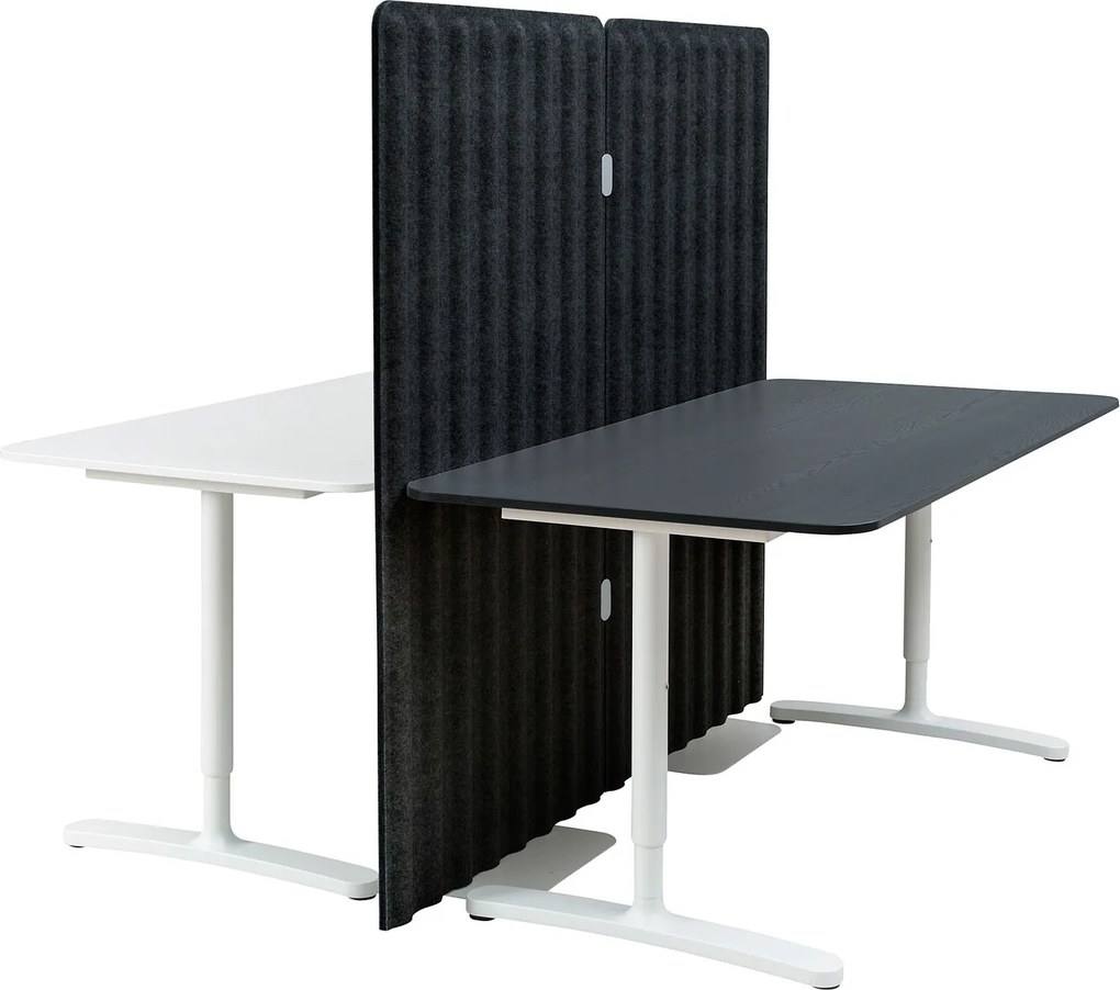 IKEA BEKANT Bureau met afscherming 160x160 150 cm Wit/zwart gebeitst essenfineer Wit/zwart gebeitst essenfineer - lKEA