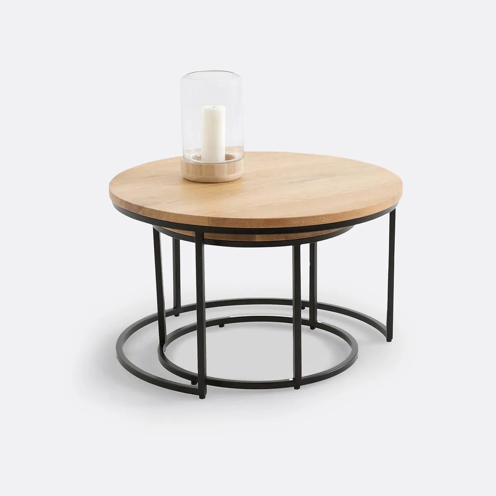 Set van 2 eiken nesting salontafels, Hiba