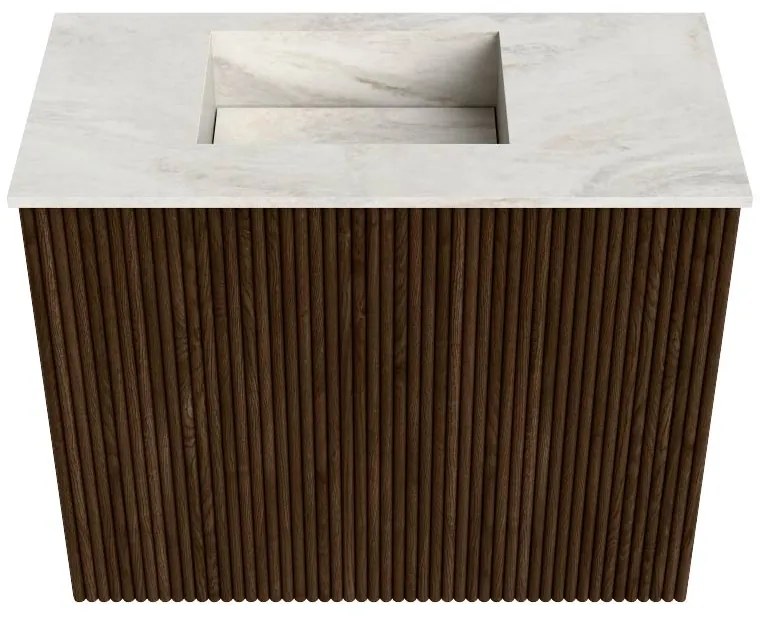 Mondiaz Joya DLux 50cm toiletmeubel walnut met wastafel faye links zonder kraangat ostra