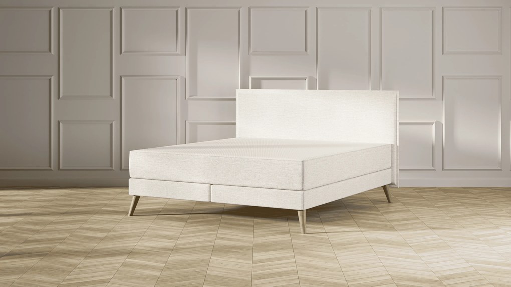 Emma Signature Boxspring Bed 180x210 - Beige - Strepen Hoofdbord - Beukenhout Pootjes
