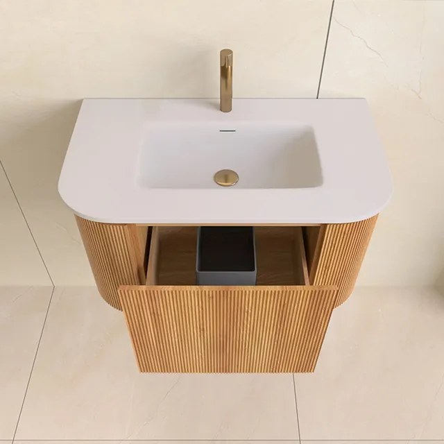 Lambini Designs Eleganza rond badmeubel 80cm acacia met ribbelfront en wastafel met kraangat
