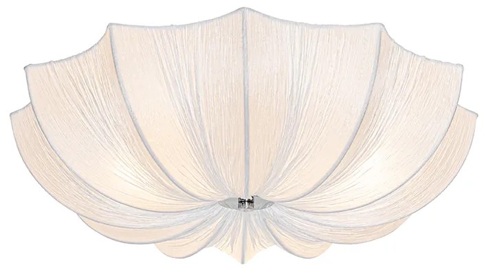 Stoffen Japandi plafondlamp wit zijden 52cm 3-lichts - Plu Design E27 rond Binnenverlichting Lamp