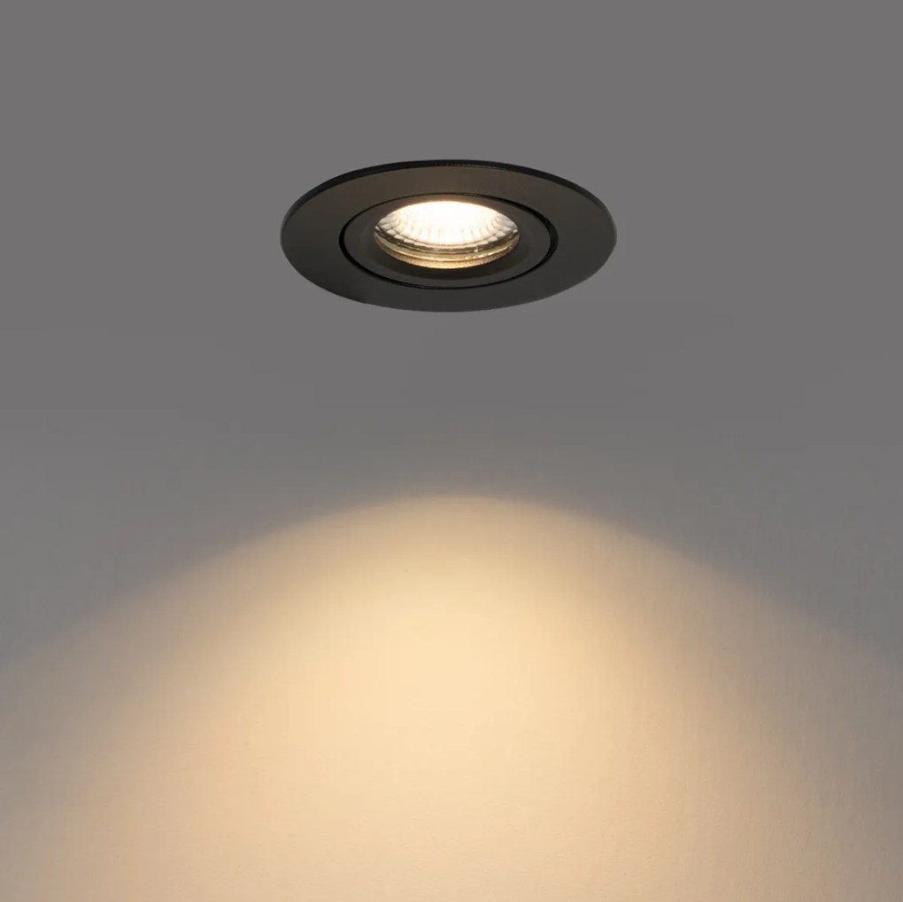 Inbouwspot zwart kantelbaar 6,5cm incl. LED IP54 ultra slim - Pupil
