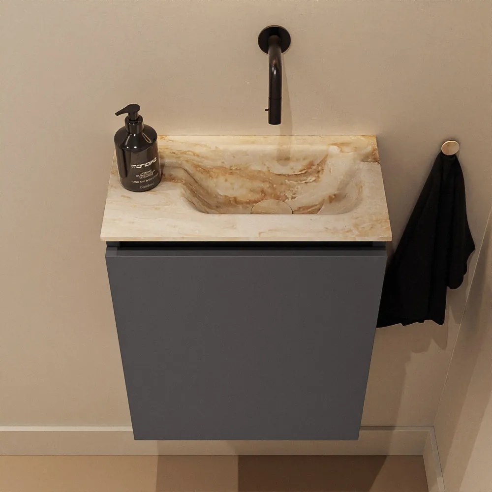 Mondiaz Ture DLux toiletmeubel 40cm dark grey met wastafel frappe rechts zonder kraangat