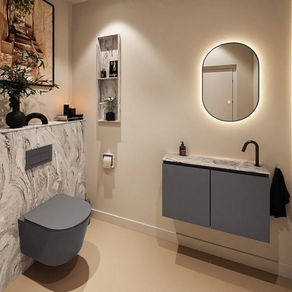 Mondiaz Ture DLux toiletmeubel 80cm dark grey met wastafel glace rechts met kraangat