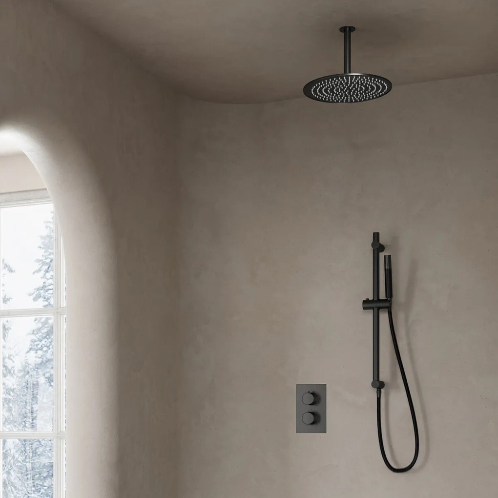 Saniclear Iron Pro inbouw regendouche met plafondarm, 20cm hoofddouche en glijstang gunmetal
