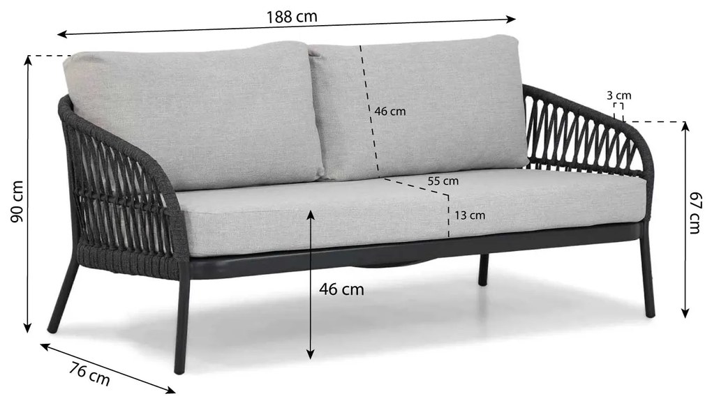 Stoel en Bank Loungeset 4 personen Aluminium/rope Grijs  Coco Puerto/Montana