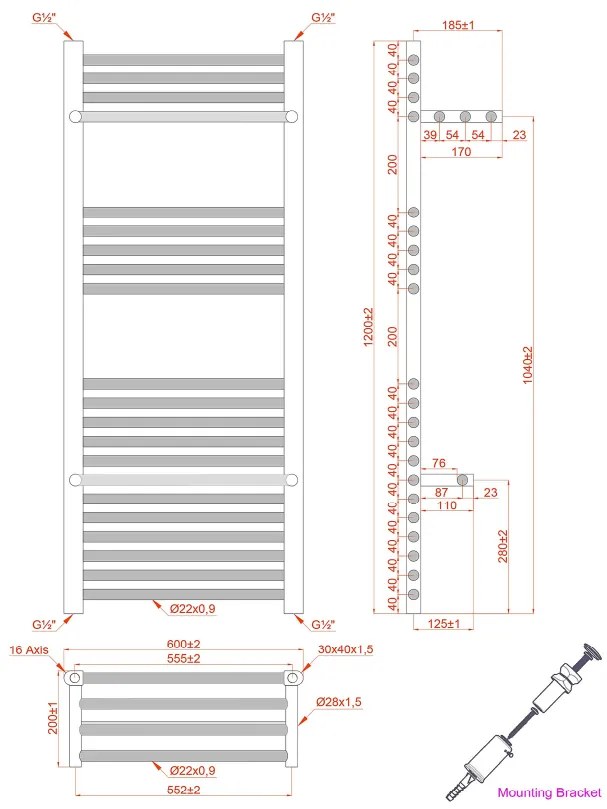 Eastbrook Haddenham handdoekradiator 60x120cm 485W chroom