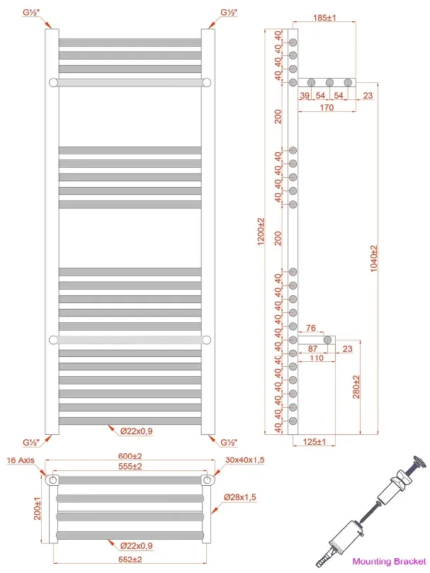 Eastbrook Haddenham handdoekradiator 60x120cm 732W wit mat