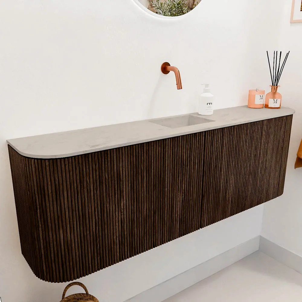Mondiaz Joya DLux 125cm toiletmeubel ronding links/rechts walnut met wastafel faye midden zonder kraangat opalo