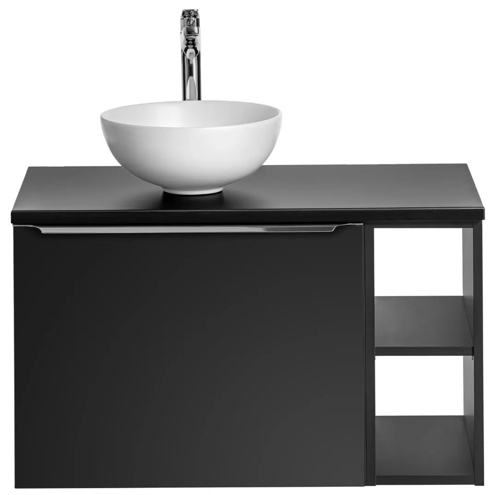 Comad Santa Fe Black badkamermeubel 80cm zwart mat met open kast en mat witte waskom