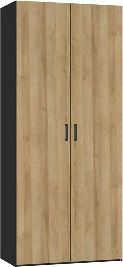 Kledingkast STOCK 2-deurs - zwart/eikenkleur - 236x101,9x56 cm - Leen Bakker