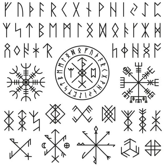Ilustratie Futhark viking norse. Runic design icons,, LadadikArt