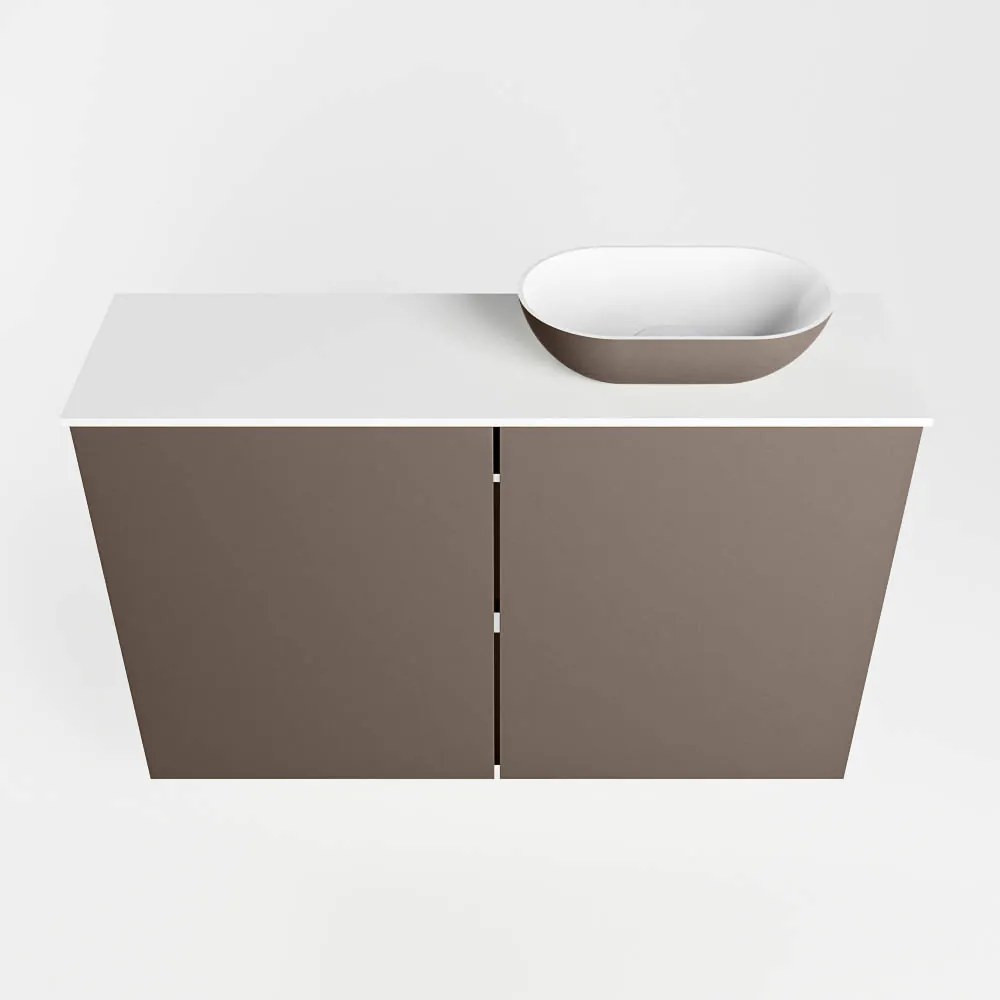 Mondiaz Fowy toiletmeubel 80cm smoke met taupkleurige waskom rechts zonder kraangat