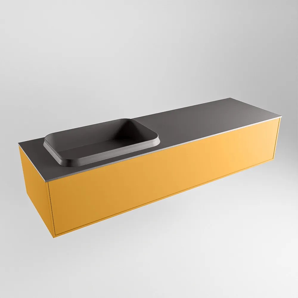 Mondiaz Erin 150cm badmeubel Ocher met 1 lade en donkergrijze wastafel links 1 kraangat