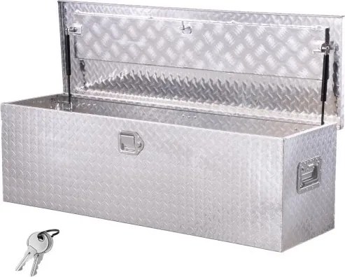 VEVOR Aluminium gereedschapskist voor laadbak met zijhandgreep en afsluitbare sleutels, opbergkist voor aanhanger, pick-up, camper (1244,6 x 381 x 381 mm) Zilver