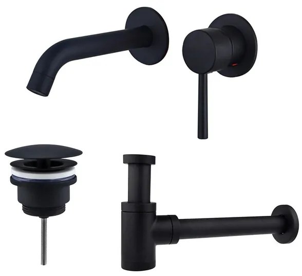 Fortifura Calvi Slim Wastafelkraanset - inbouw wastafelkraan inkortbaar - always open plug - verlaagde design sifon - Mat zwart SW377837/SW696205/SW696215
