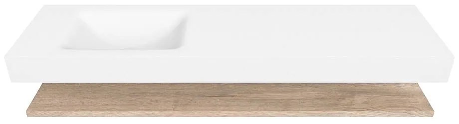 Zaro Alan badmeubel 170cm met planchet washed oak en vrijhangende wastafel cloud links zonder kraangat talc