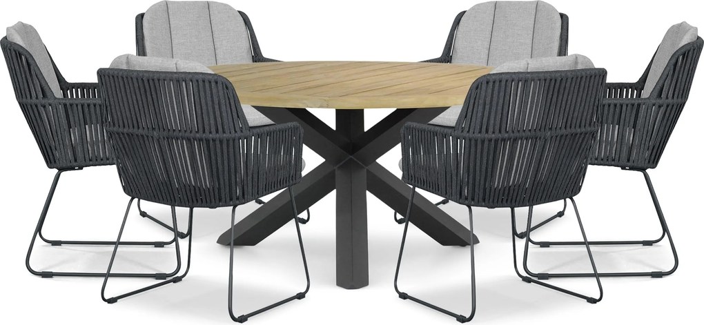 Tuinset Ronde Tuintafel 6 personen 160 cm Rope Grijs  Domani Furniture Trivento/Rockville