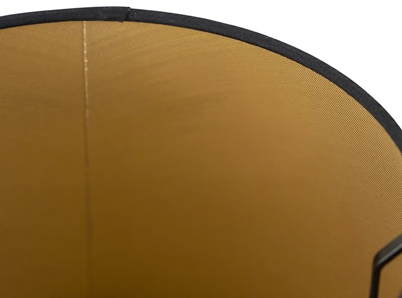 Katoenen lampenkap zwart 25/20/16 met gouden binnenkant