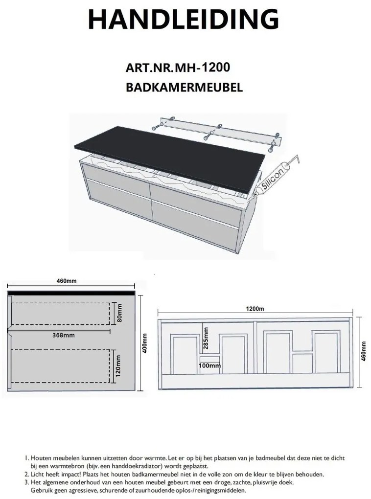 B-Stone Perryton badmeubel eiken met wastafel antraciet 120cm