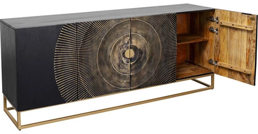 Kare Design Madeira Dark Zwart Dressoir Met Houtsnijwerk - 177x45x75cm.