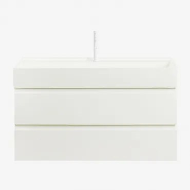 Ona Zwevend Badkamermeubelset Van Hout En Essenfineer Met Geïntegreerde Wastafel Wit & Spiegelloze & Wit ↑20 Cm Met Aftapkraan - Sklum