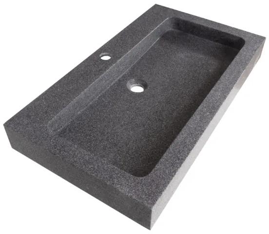 Saniclass Grey stone meubelwastafel 80x9.5x45.7cm zonder overloop 1 wasbak 1 kraangat Graniet Black stone 20502