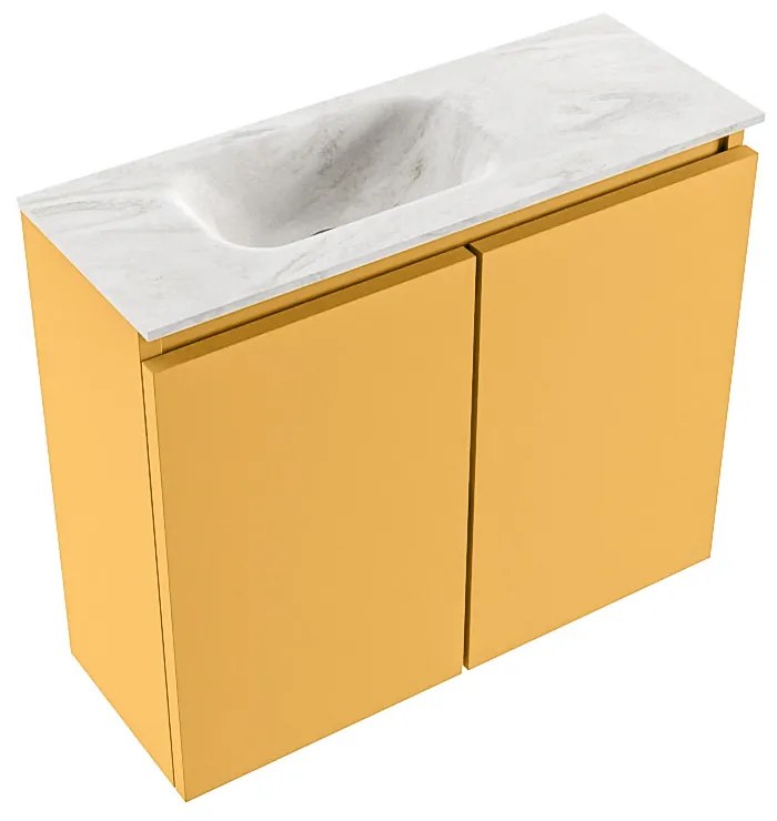 Mondiaz Ture DLux toiletmeubel 60cm ocher met wastafel ostra links met kraangat