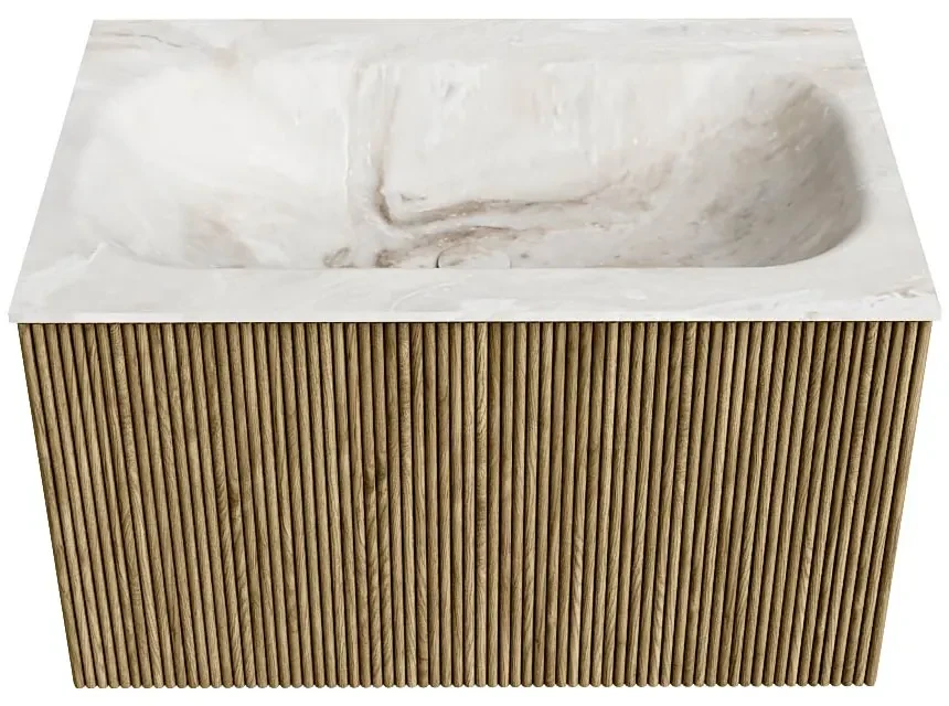 Mondiaz Kurve-dlux 70cm badmeubel dusk met 1 lade en wastafel big small midden zonder kraangat frappe