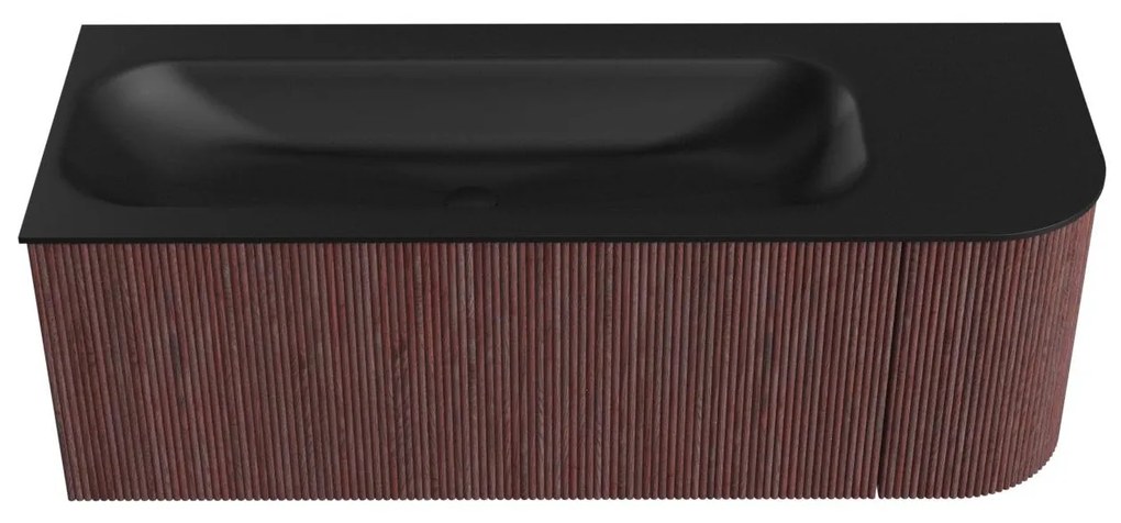 Mondiaz Kurve 125cm badmeubel ronding rechts ruby met 1 lade en deur en wastafel big medium links zonder kraangat urban
