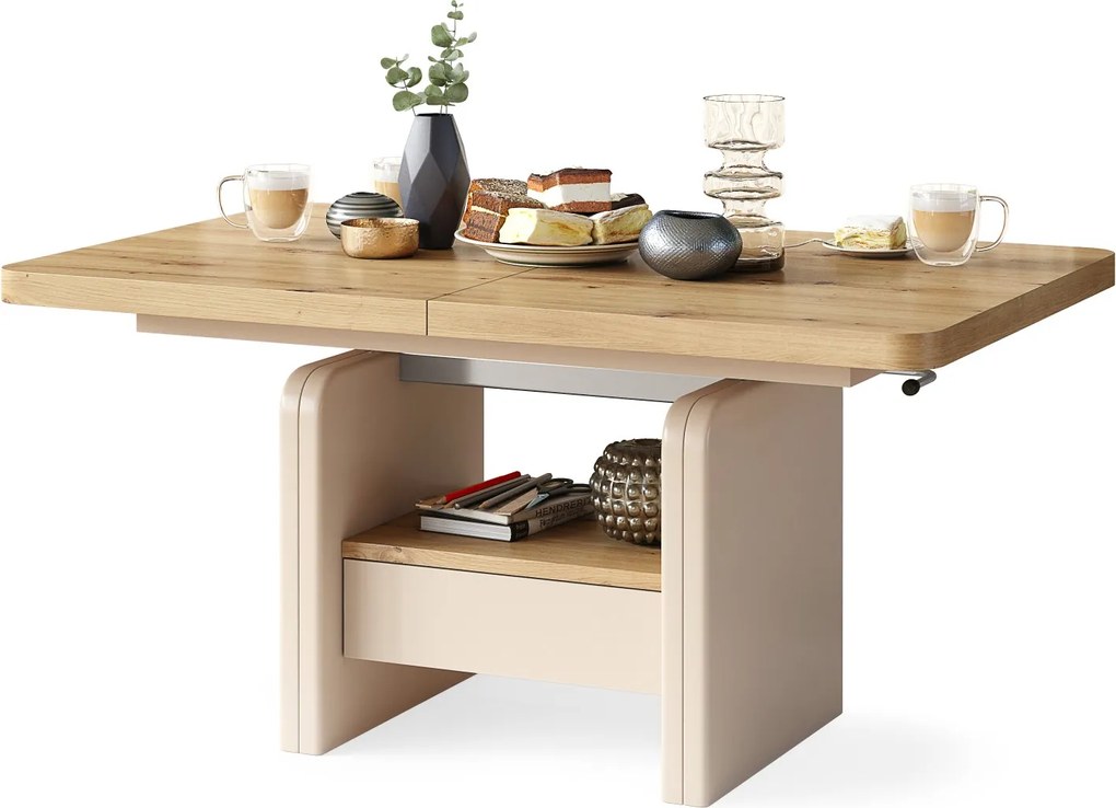 LEXUS verrijdbare koffietafel, met heffunctie, eiken artisan / beige