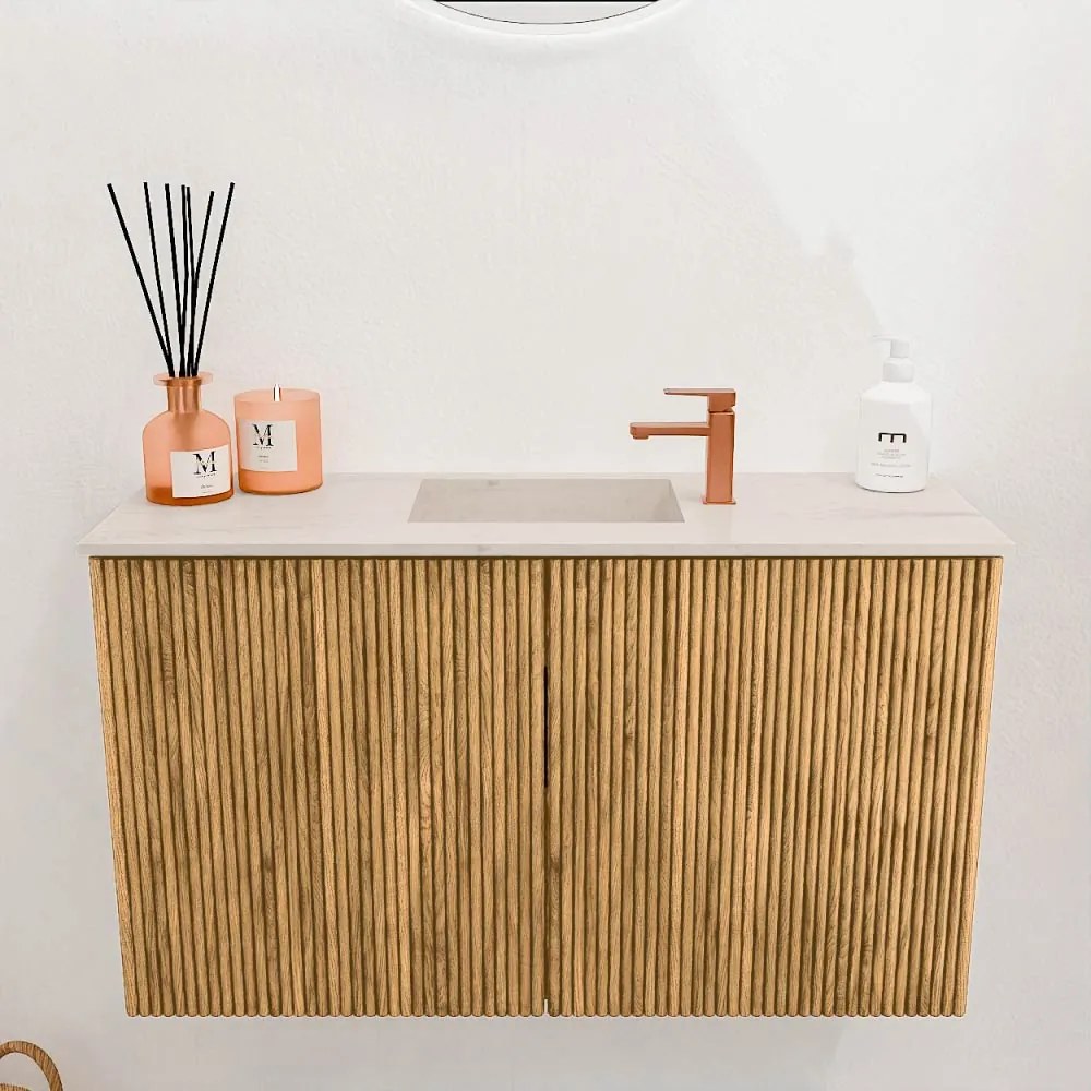 Mondiaz Joya DLux 70cm toiletmeubel oak met wastafel faye midden 1 kraangat meli