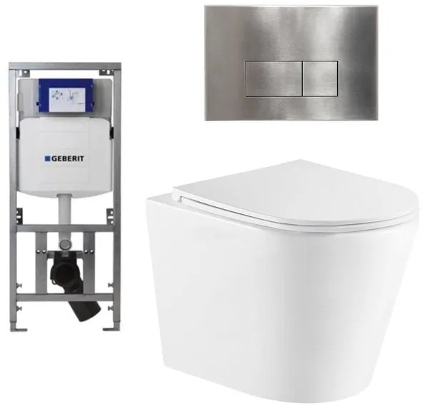 QeramiQ Dely Toiletset - 36.3x51.7cm - diepspoel - rimless - Geberit UP320 inbouwreservoir - met Burda frame - softclose toiletzitting - steel bedieningsplaat - rechtehoekige knoppen - wit glans SW1026255/0701131/SW706195/SW1159504