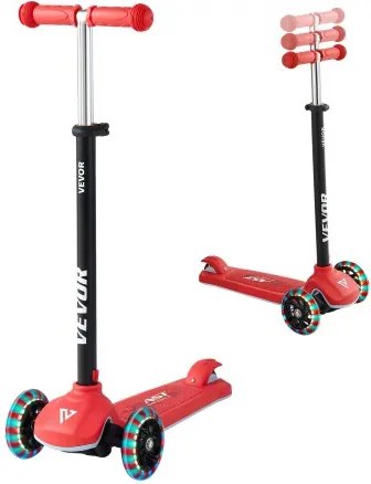 VEVOR Scooter (3 wielen) voor kinderen vanaf 3 jaar, stadsscooter voor kinderen met lichtgevende wielen, in hoogte verstelbaar stuur, antislip platform en lichtgewicht aluminium frame, step voor kinderen tot 75 kg, rood