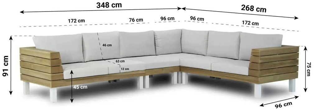 Hoek loungeset 6 personen Teak Old teak greywash  Lifestyle Garden Furniture Seashore/Brighton