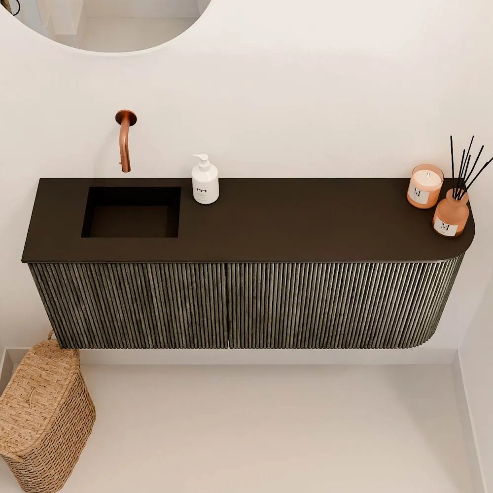 Mondiaz Joya 100cm toiletmeubel ronding rechts shadow met wastafel faye links zonder kraangat urban