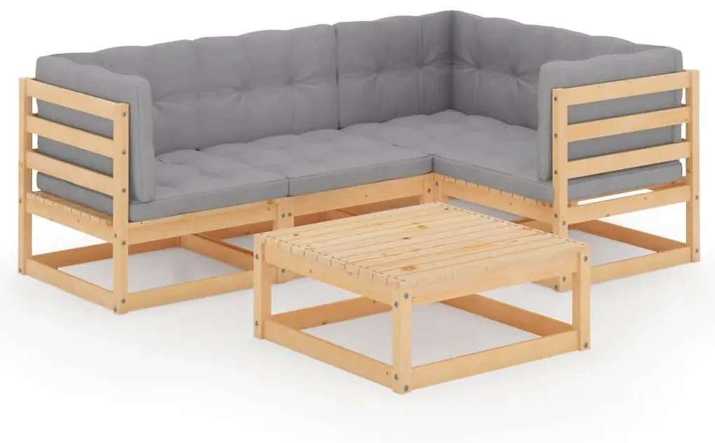 vidaXL 5-delige Loungeset met kussens massief grenenhout