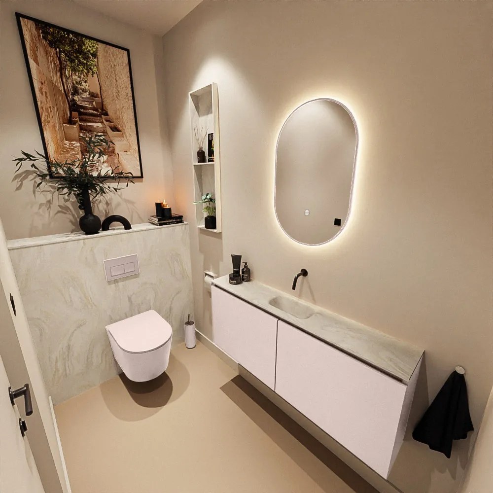 Mondiaz Ture DLux toiletmeubel 120cm rosee met wastafel ostra midden zonder kraangat