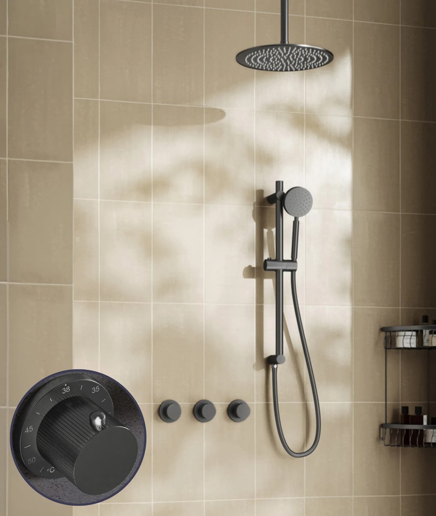 Saniclear Plus Stripes inbouw regendouche met 20cm hoofddouche, plafondarm en glijstang verouderd ijzer - gunmetal