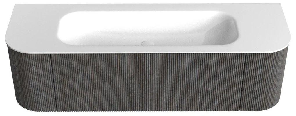 Mondiaz Kurve 150cm badmeubel ronding links/rechts shadow met 1 lade en 2 deuren en wastafel big medium midden zonder kraangat