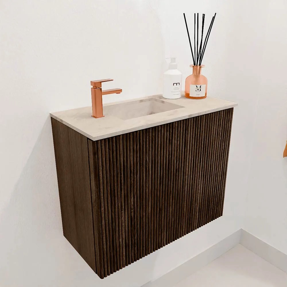 Mondiaz Joya DLux 50cm toiletmeubel walnut met wastafel faye links 1 kraangat frappe