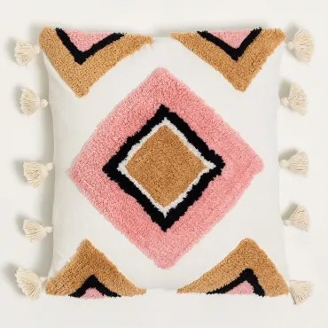 Vierkant Kussen 45x45 Cm Van Nikos-katoen Rosa Dalia - Zandbruin - Sklum