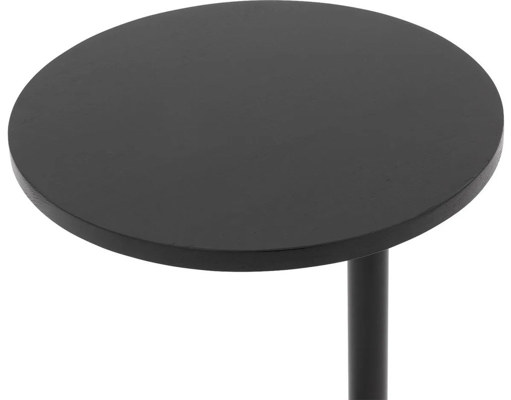 Goossens Nachtkastje Runt, Voet rond metaal ral 9005 zwart, blad massief eik