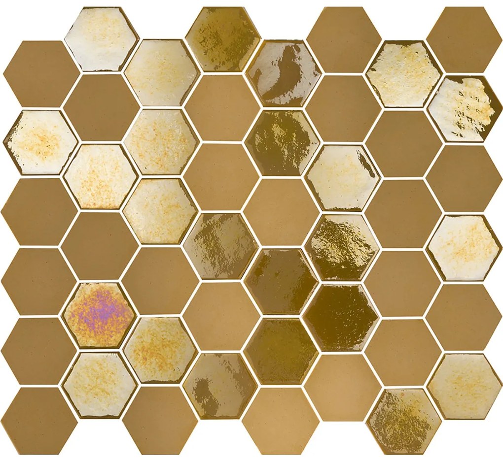 The Mosaic Factory Valencia hexagon glasmozaïek tegels 28x33 mustard