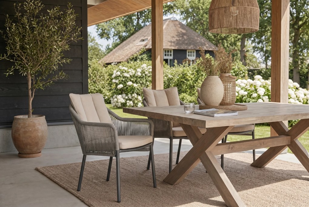 Tuinset Ronde Tuintafel 6 personen 150 cm Rope Grijs  De Laan Projects