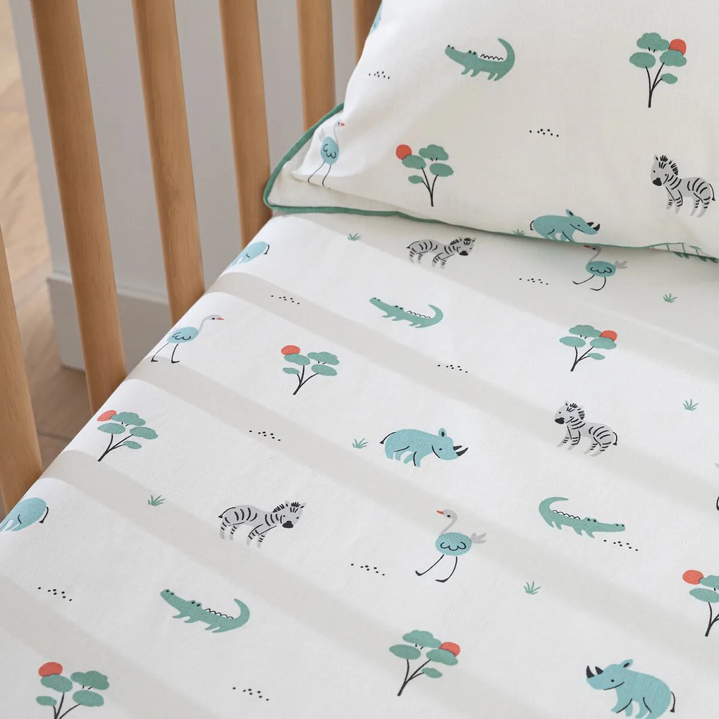 Hoeslaken voor kinderen, biologisch katoen, kap van 17 cm, dierenprint, SAVANE