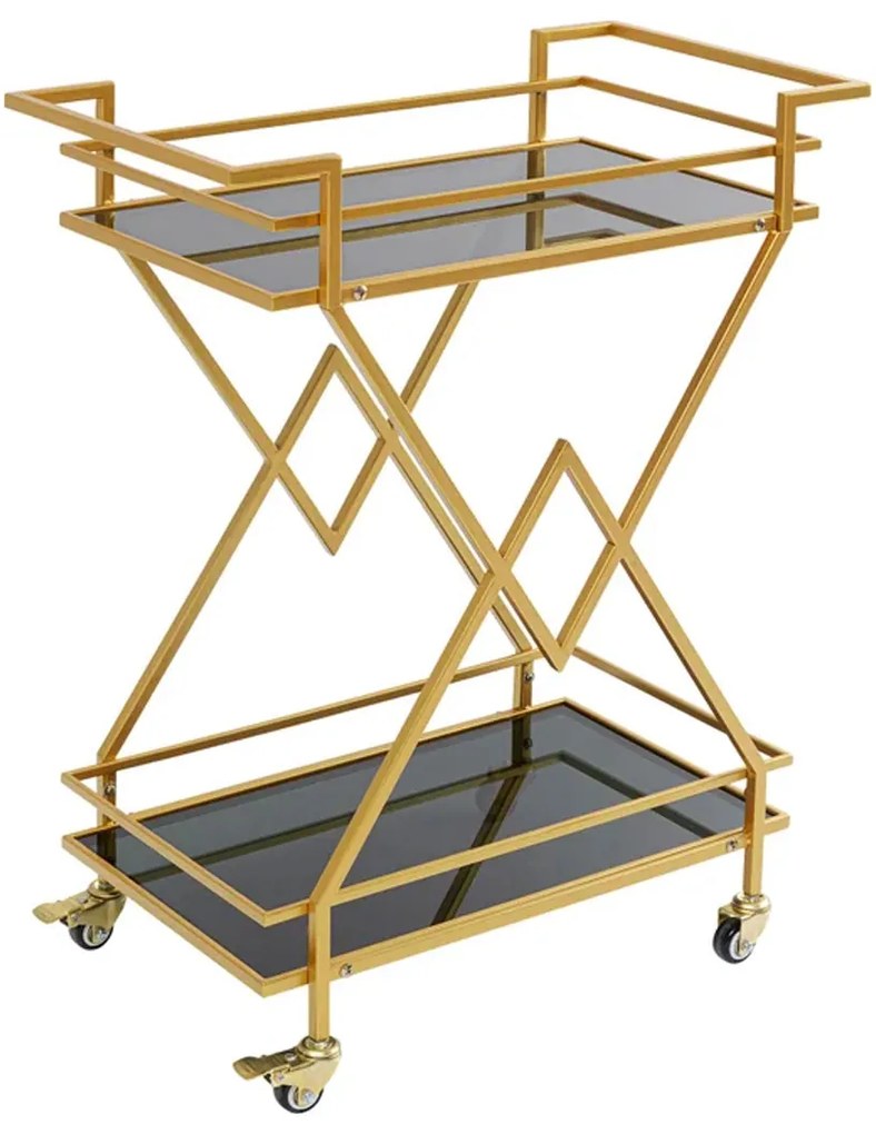 Serveer Trolley Goud Met Zwart - 65 X 35.5cm.