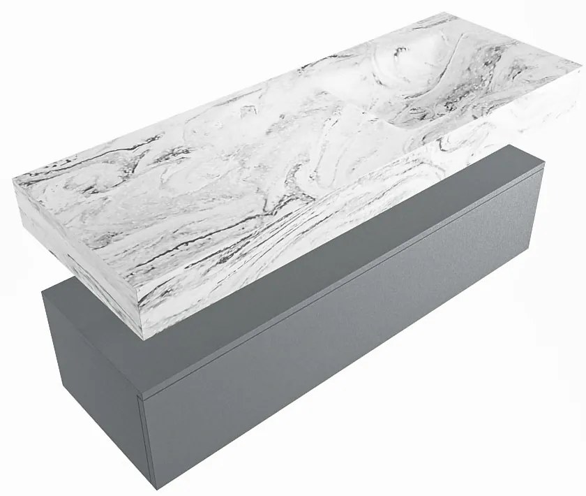 Mondiaz Alan DLux badmeubel 130cm plata 1 lade met wastafel glace rechts zonder kraangat