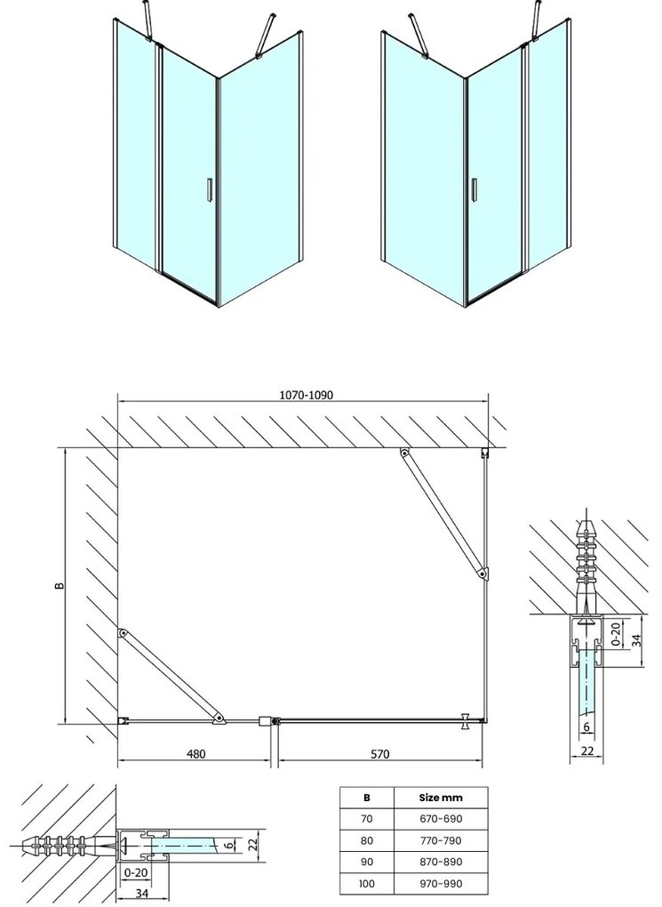 Polysan Zoom Line Black zwarte douchecabine 110x80cm anti-kalk